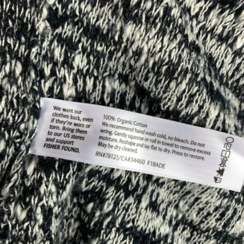 Eileen Fisher Sweater Large Black White Loop Knit Cardigan Organic Cotton Top - Picture 3 of 5